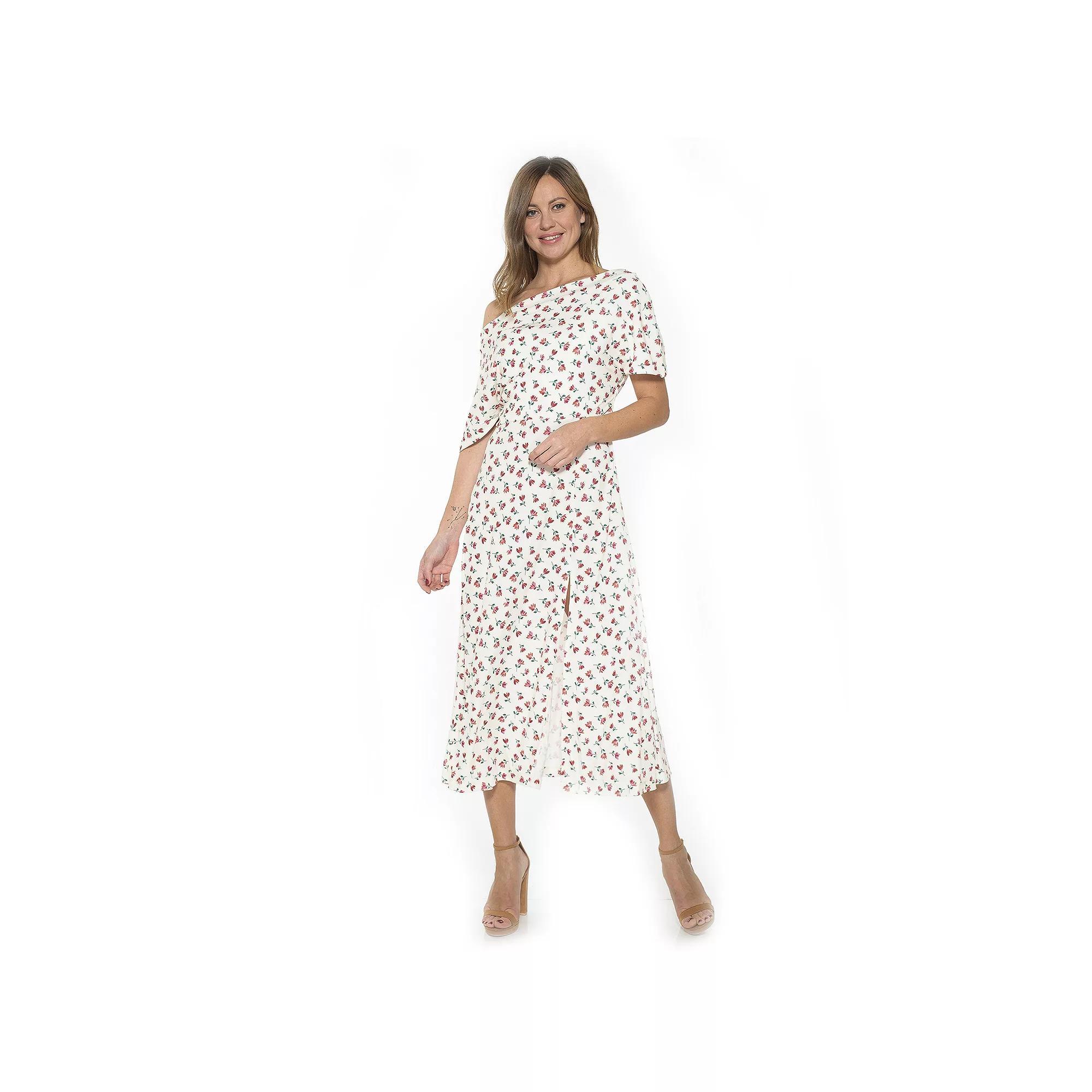 Women's ALEXIA ADMOR Kaelyn Draped One-Shoulder Dress, Size: Medium, Ivory Floral Product Image