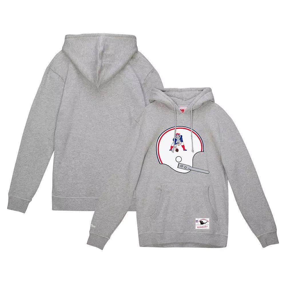 Men's Mitchell & Ness Heather Gray New England Patriots Helmet Logo Vintage Pullover Hoodie, Size: Medium, Grey Product Image