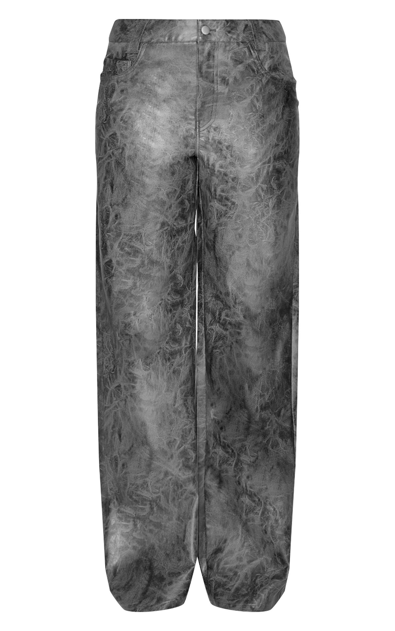 Tall Washed Grey Faux Leather Wide Leg Pants Product Image
