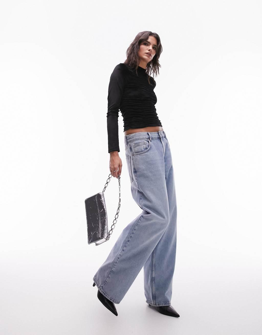 Topshop long sleeve ruched velvet top Product Image