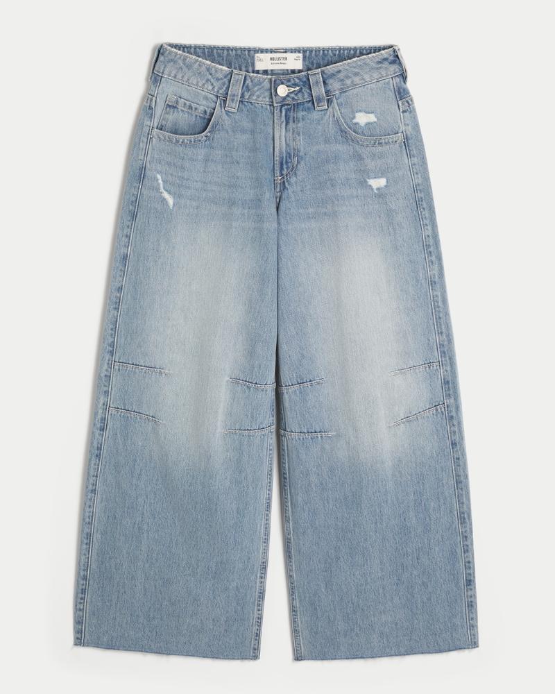 Low-Rise Medium Wash Graphic Patch Extreme Baggy Jeans Product Image
