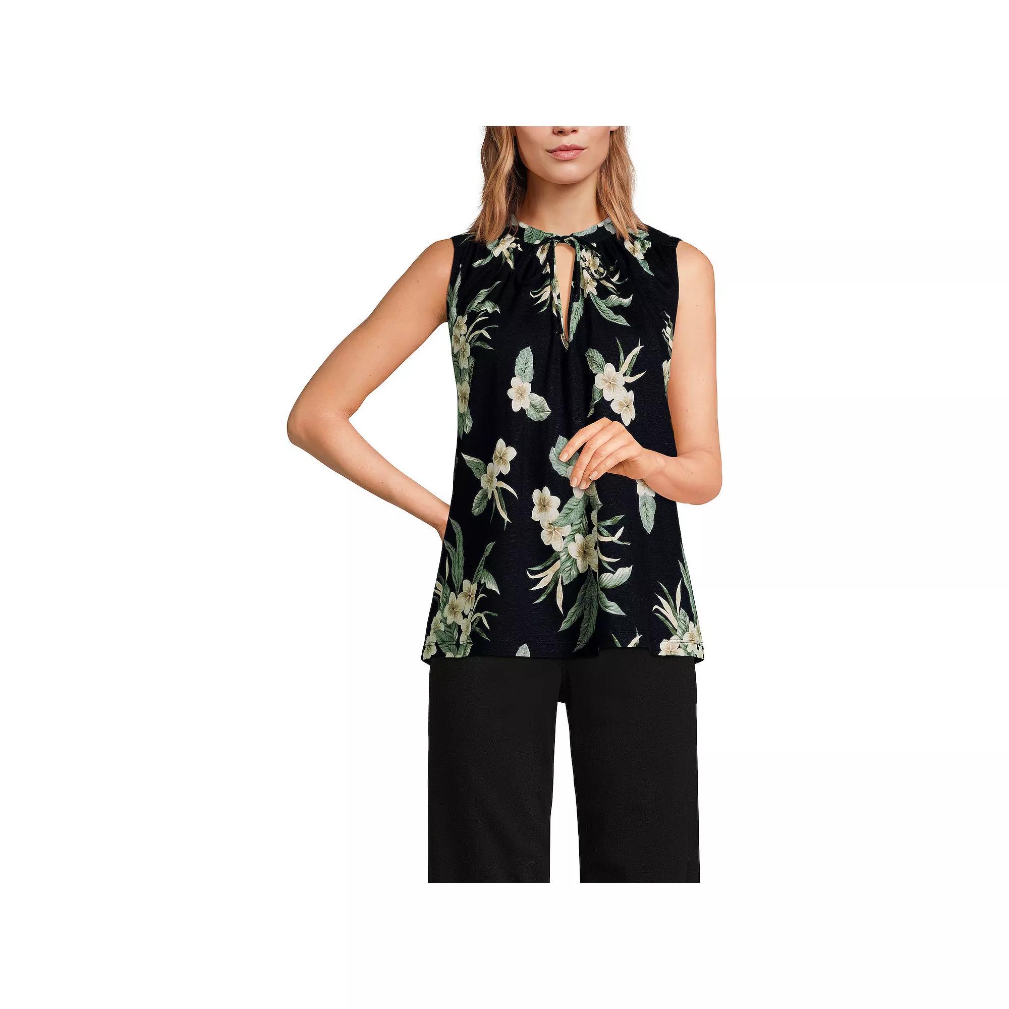 Women's Lands' End Notch Neck Swing Tank Top, Size: Large, Black Plumeria Product Image