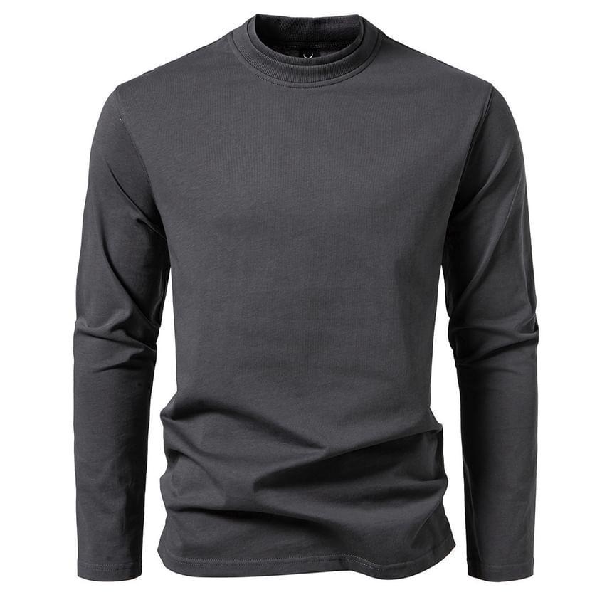 Long-Sleeve Mock Neck Plain T-Shirt Product Image