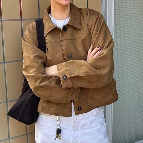 Faux Suede Button-Up Jacket Product Image
