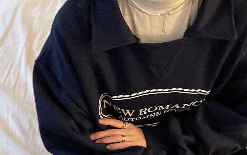 Collar Lettering Oversized Sweatshirt Product Image