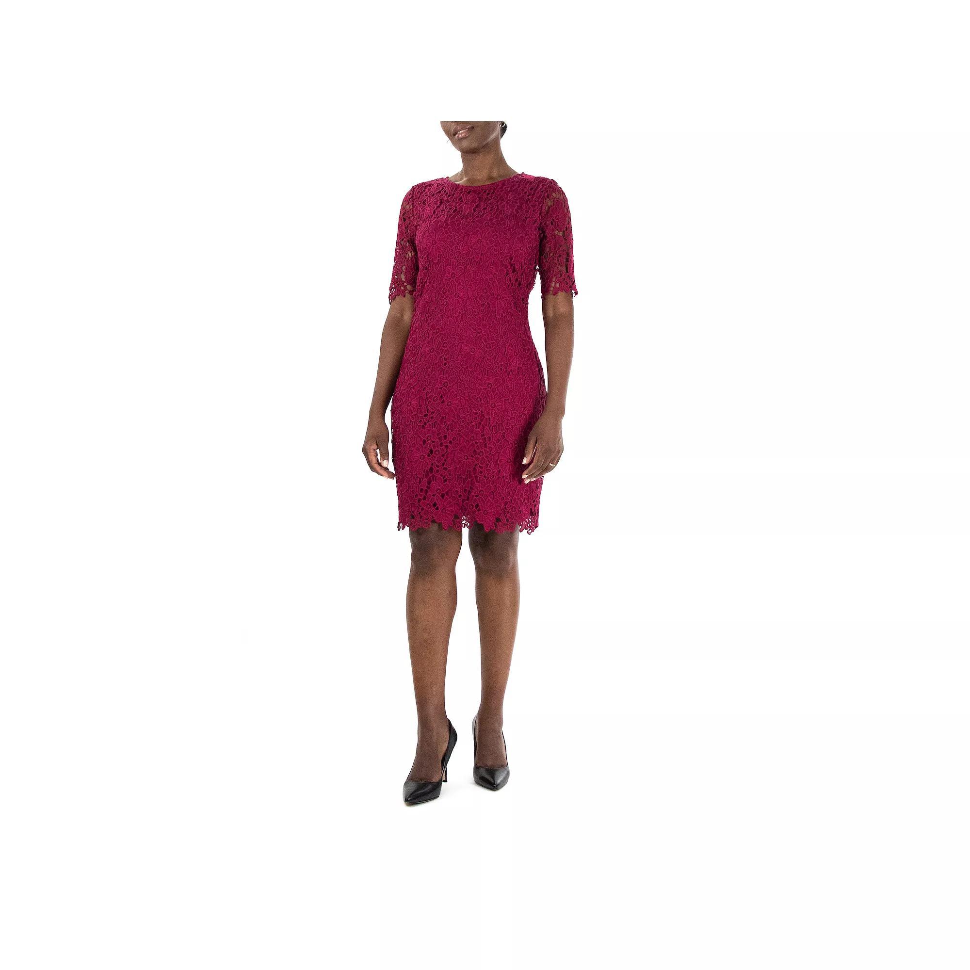 Women's Nina Leonard Floral Lace Sheath Cocktail Dress, Size: XL, Sangria Product Image