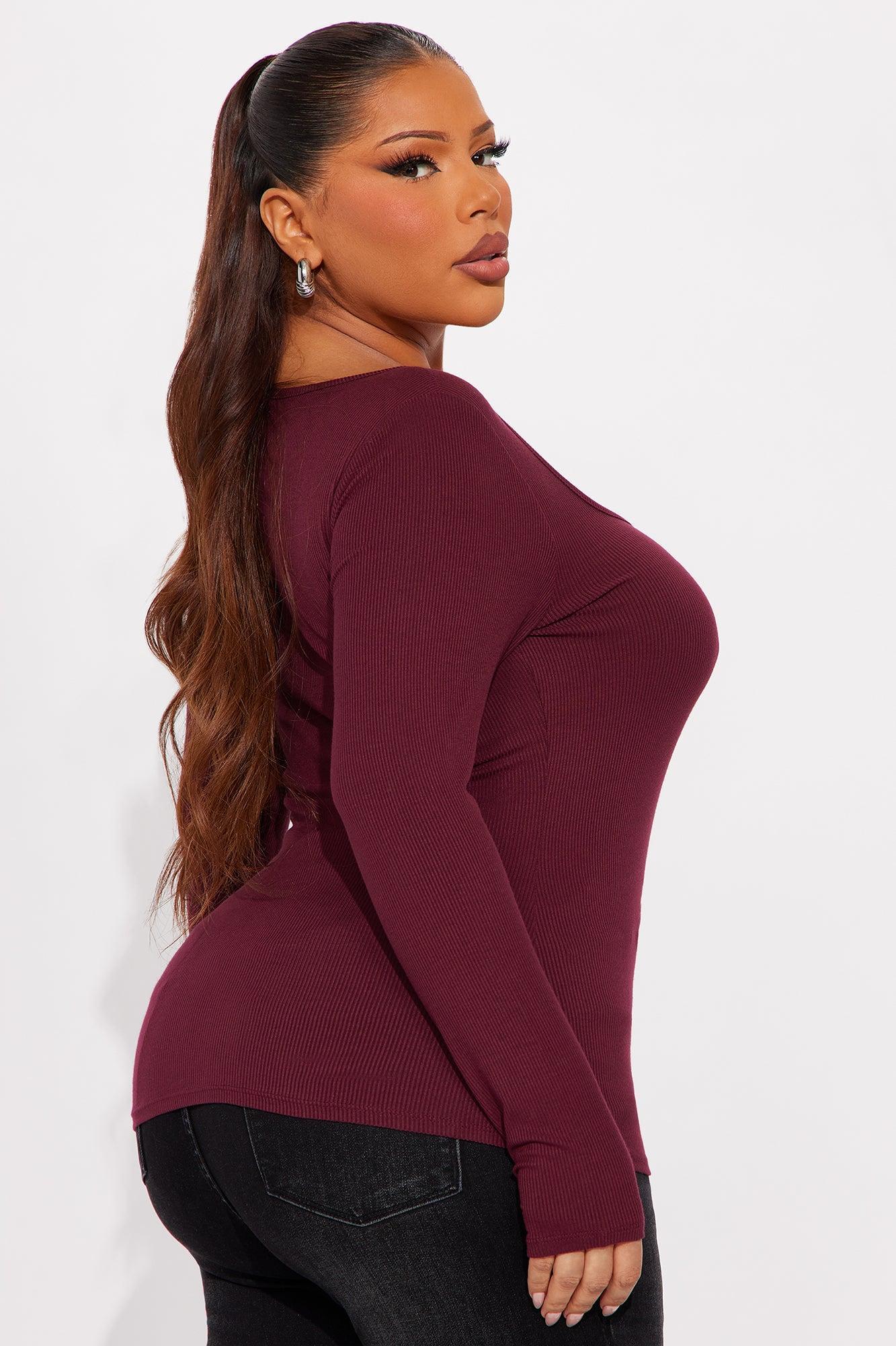 Issa Ribbed Top - Burgundy Product Image
