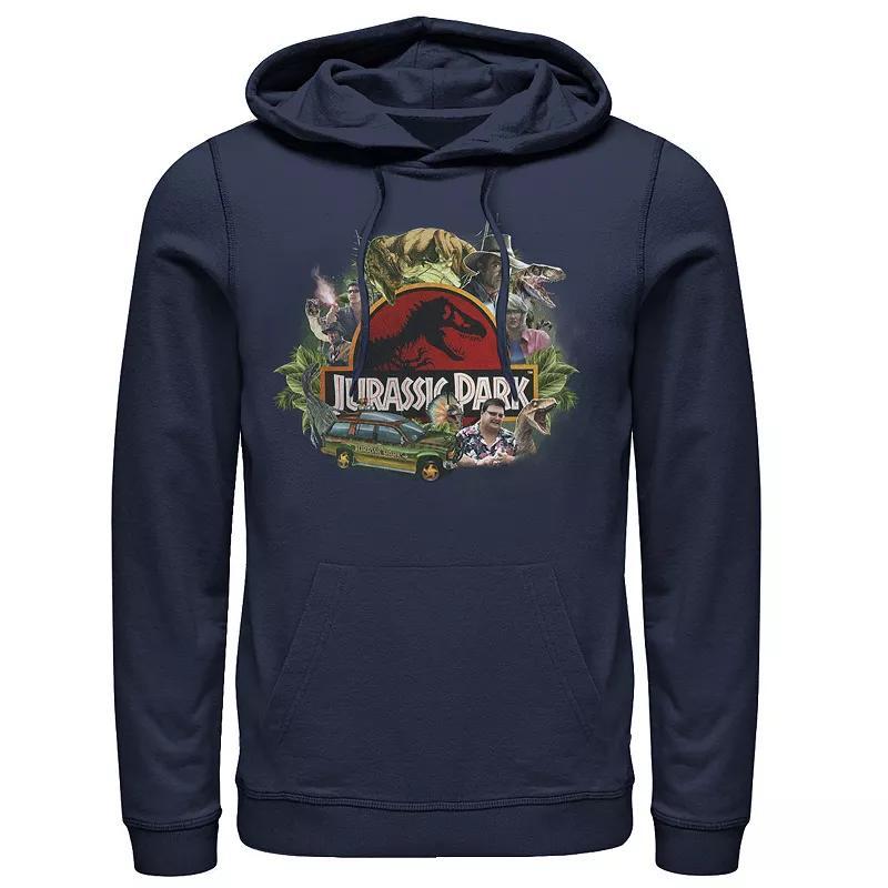 Men's Jurassic Park T-Rex Distressed Retro Logo Hoodie, Size: Medium, Blue Product Image