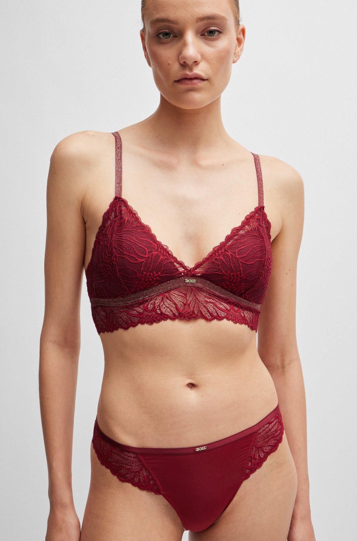 Lace triangle bra with metal logo trim Product Image