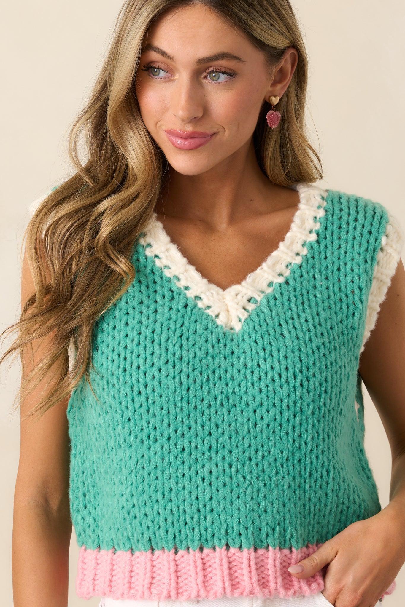 Sports Fan Green Knit Sweater Tank Top Product Image