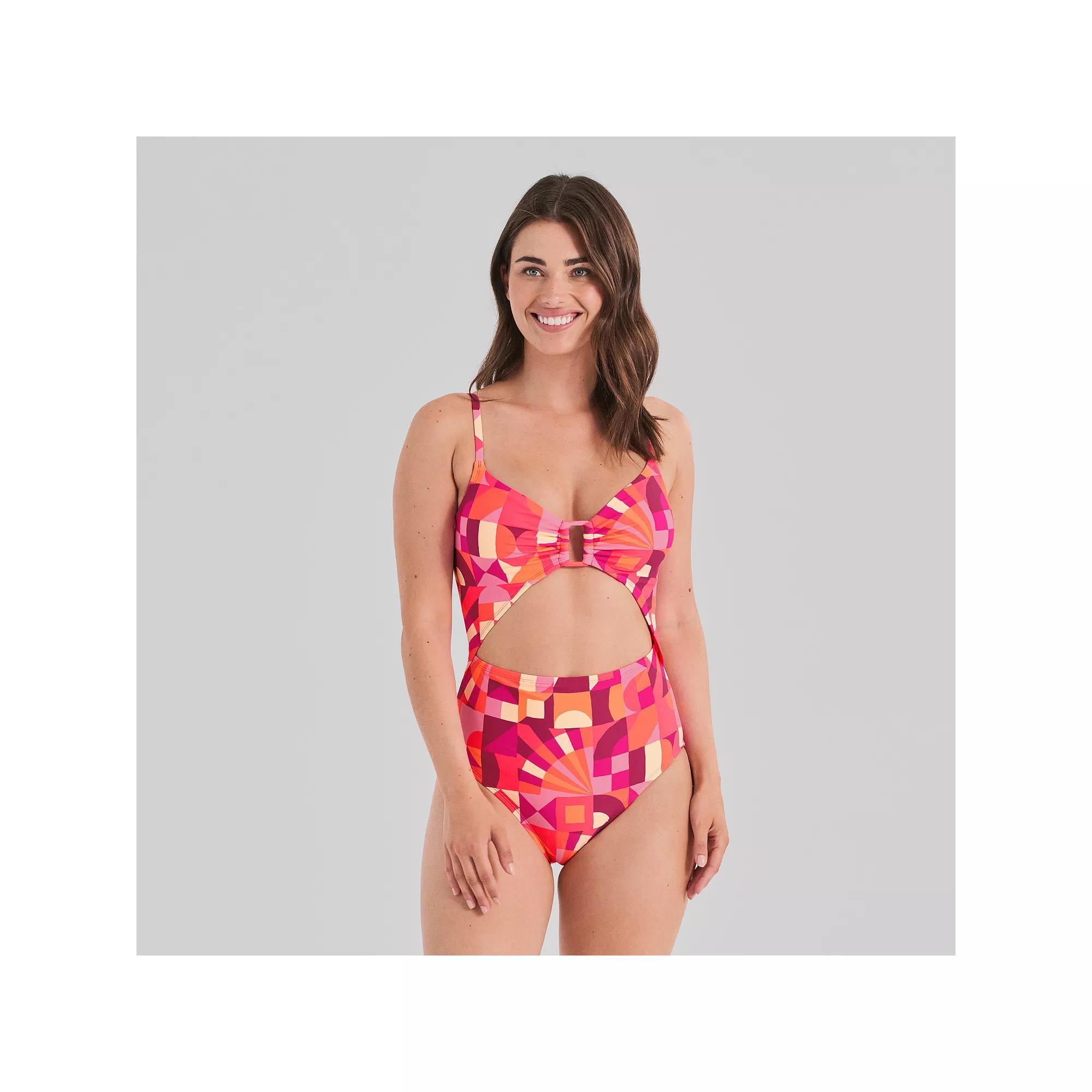 Women's Freshwater Cutout One-Piece Swimsuit, Size: Large, Kaleidoscope Red Product Image
