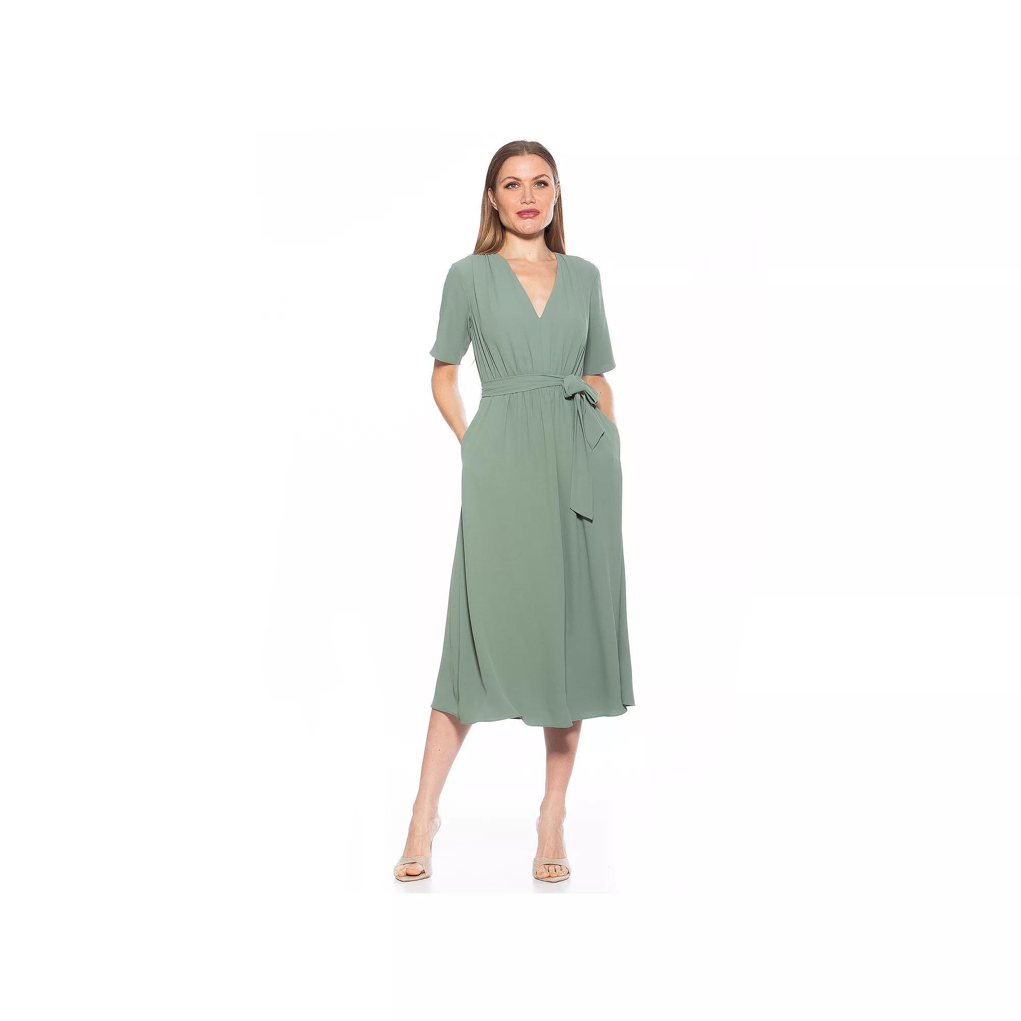 Women's ALEXIA ADMOR Larisa Fit & Flare Waist Tie Midi Dress, Size: 10, Green Product Image