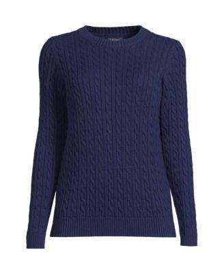 Lands End Womens Drifter Cable Crew Neck Sweater - Navy Product Image