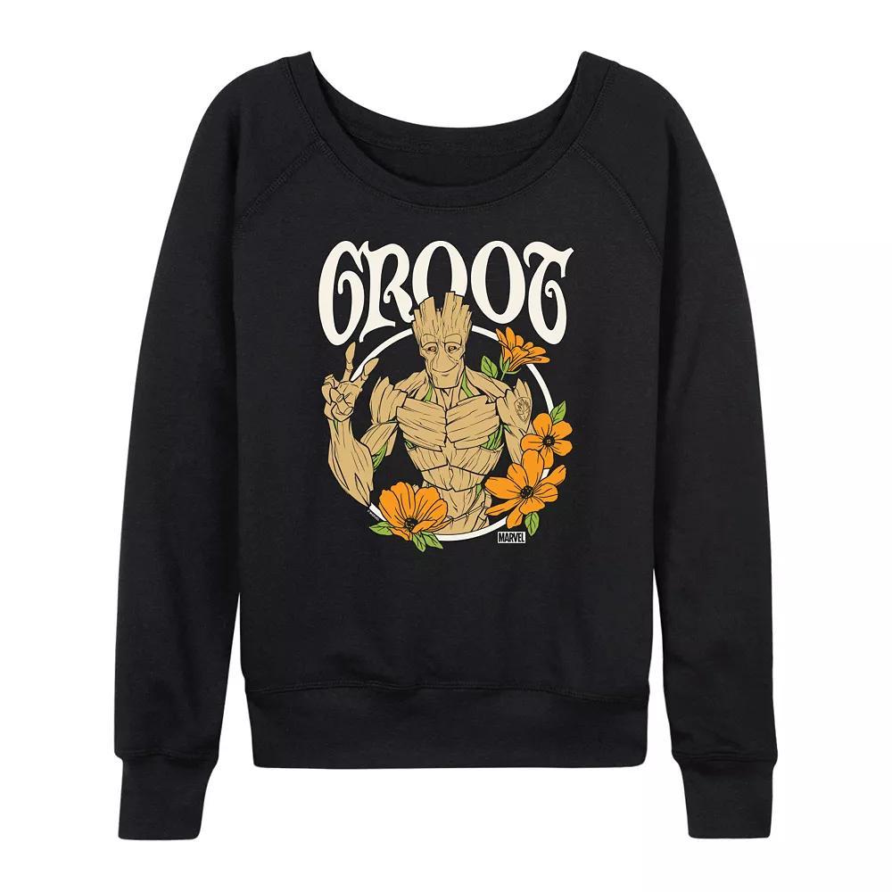 Womens Marvel Guardians of the Galaxy Groot Peace Flowers French Terry Long Sleeve Tee Product Image
