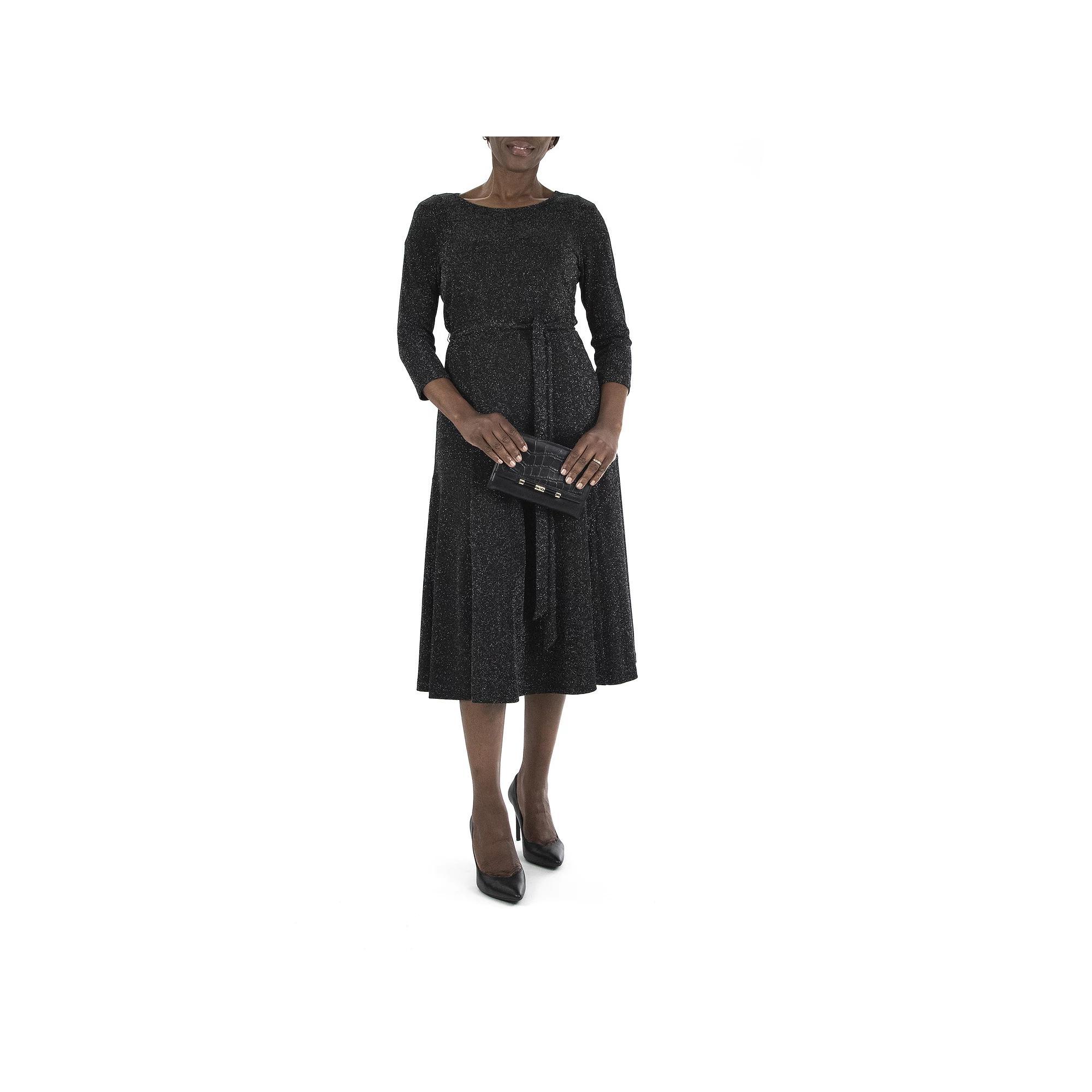 Women's Nina Leonard Sylvia Lurex Metallic Midi Dress, Size: Medium, Black Silver Product Image