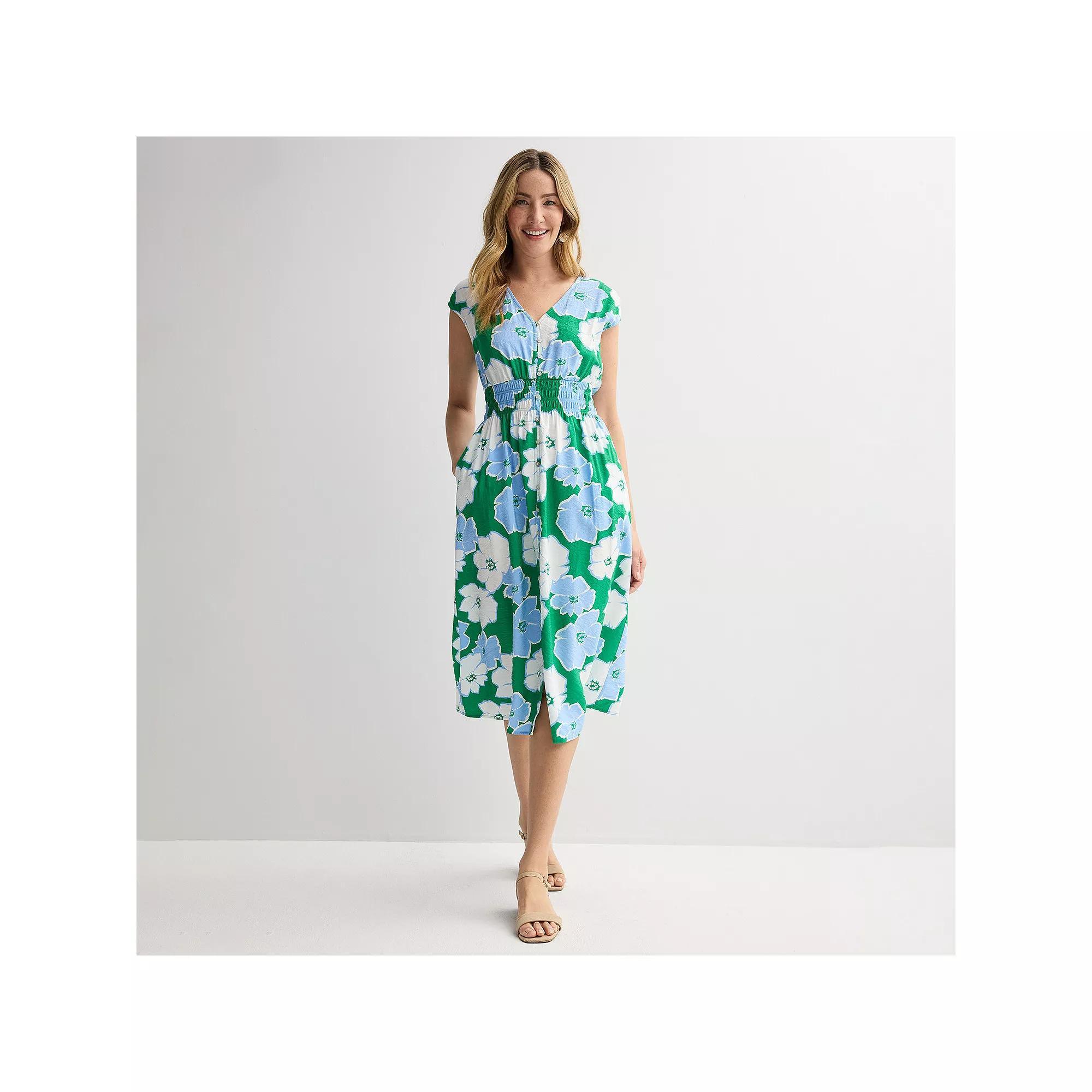Women's Sonoma Goods For Life® Smocked Button Front Midi Dress, Size: Small, Green Peri Floral Product Image