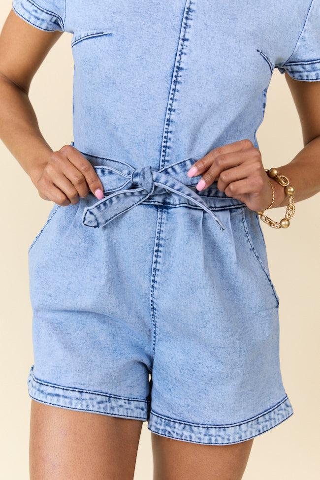 When's Intermission Denim Short Sleeve Romper SALE Product Image