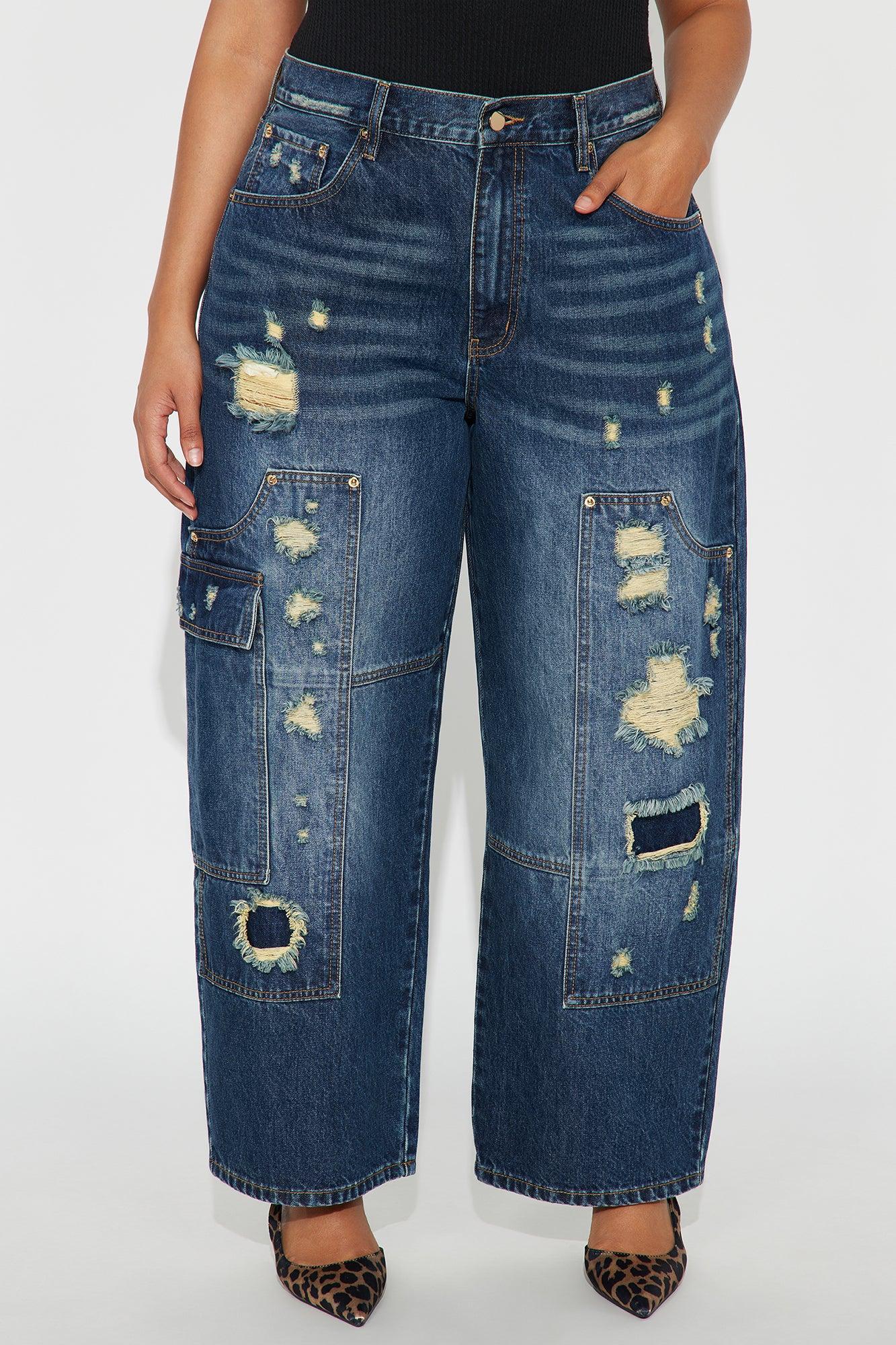 Gold Rush Loose Cargo Jeans - Dark Wash Female Product Image