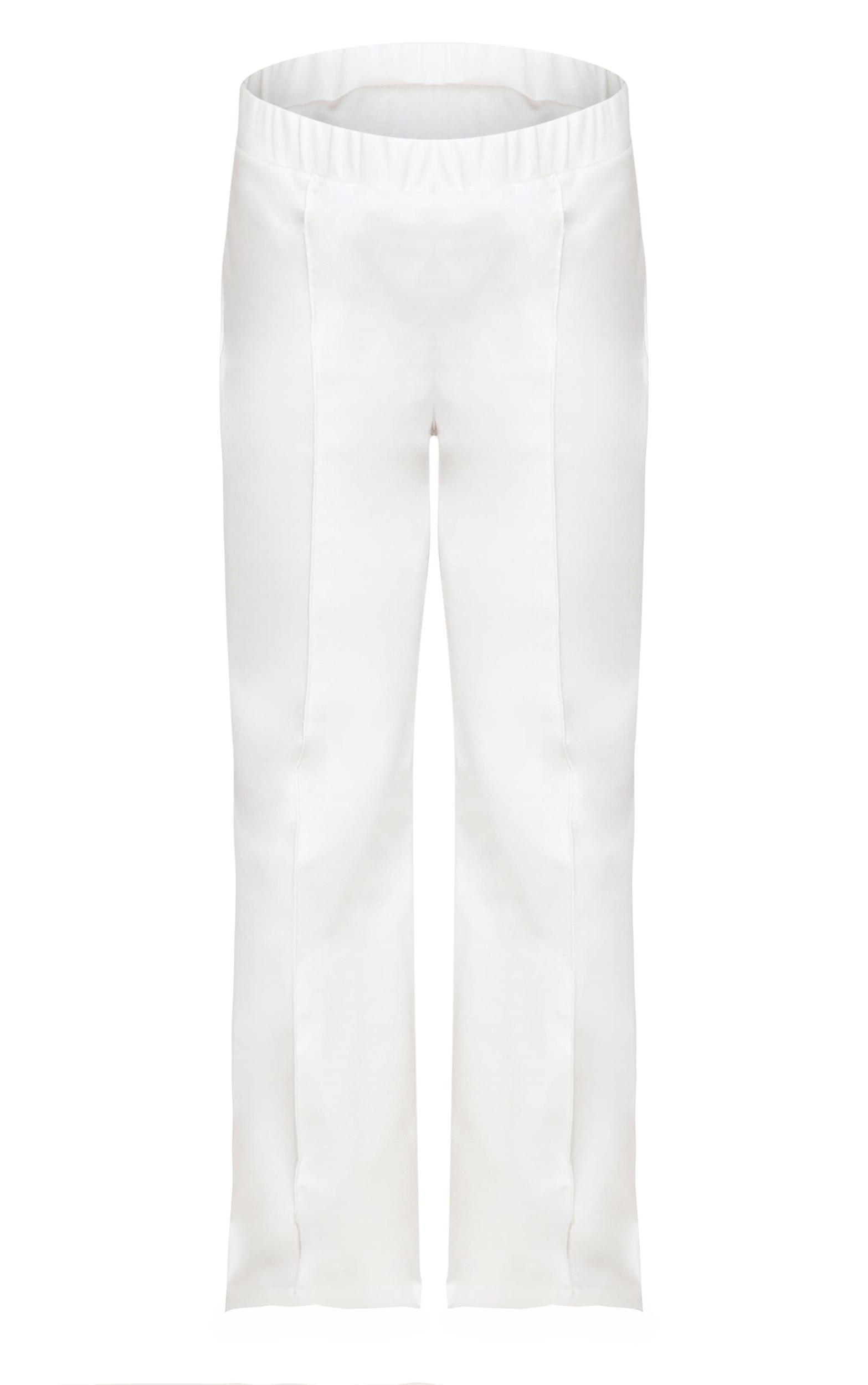Cream Stretch Pin Tuck Mid Rise Wide Leg Pants Product Image