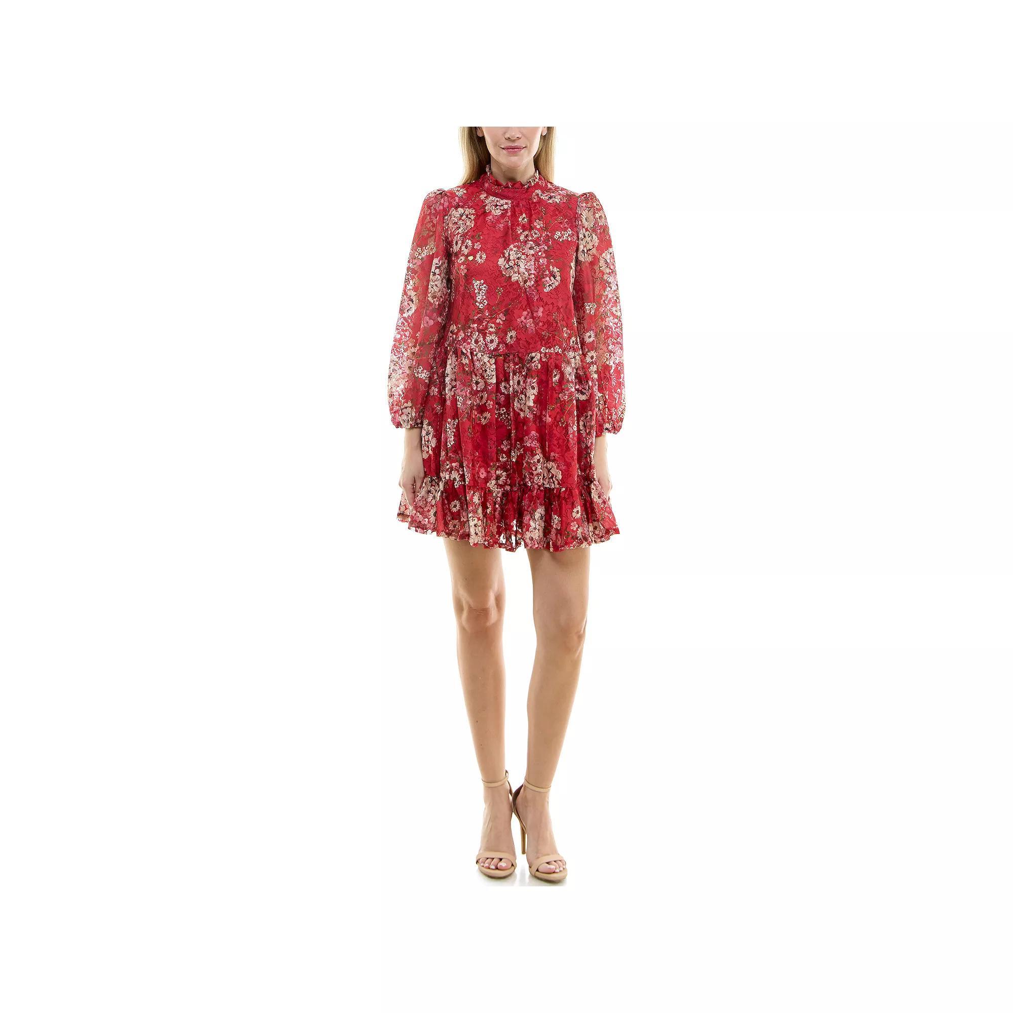 Women's Maison Tara Ruffled Lace Mini Babydoll Dress, Size: 10, Pink Product Image