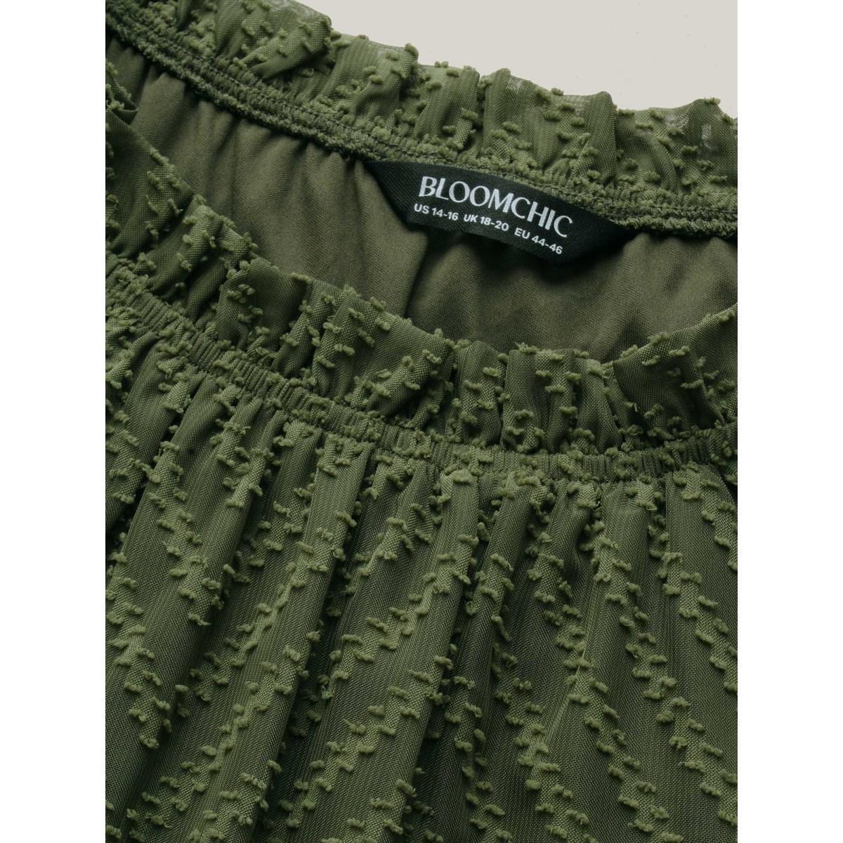 Plus Size Plain Geometric Layered Sleeve Pocket Ruffle Mock Neck Dress ArmyGreen Women Office See through Round Neck Cap Sleeve Curvy Midi Dress BloomChic 18-20/2X Product Image