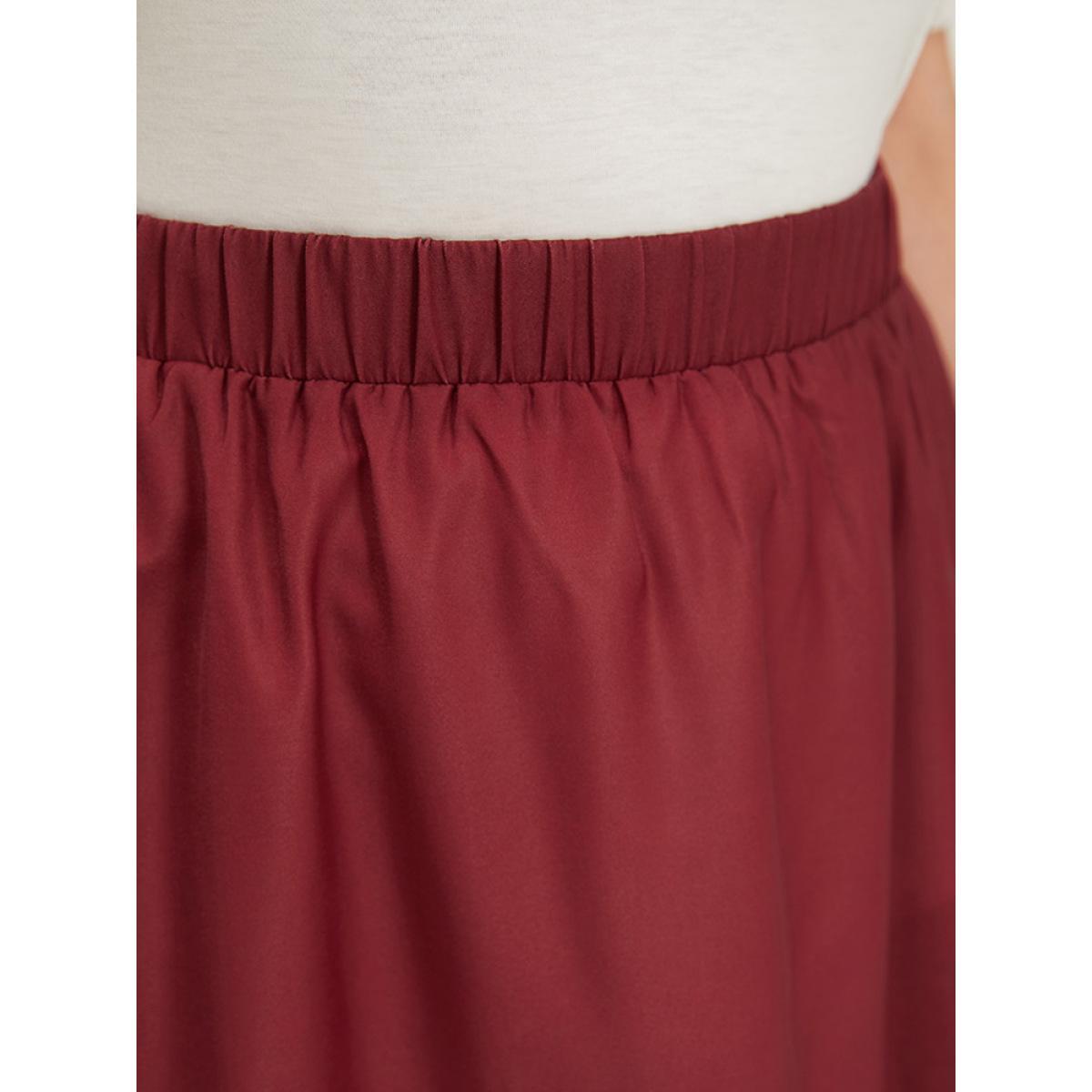 Plus Size Floral Print Pocket Flutter Hem Skirt Women Burgundy Elegant Printed No stretch Pocket Dailywear Skirts BloomChic 22-24/3X Product Image