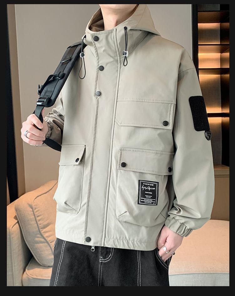 Plain Applique Hooded Parka Product Image