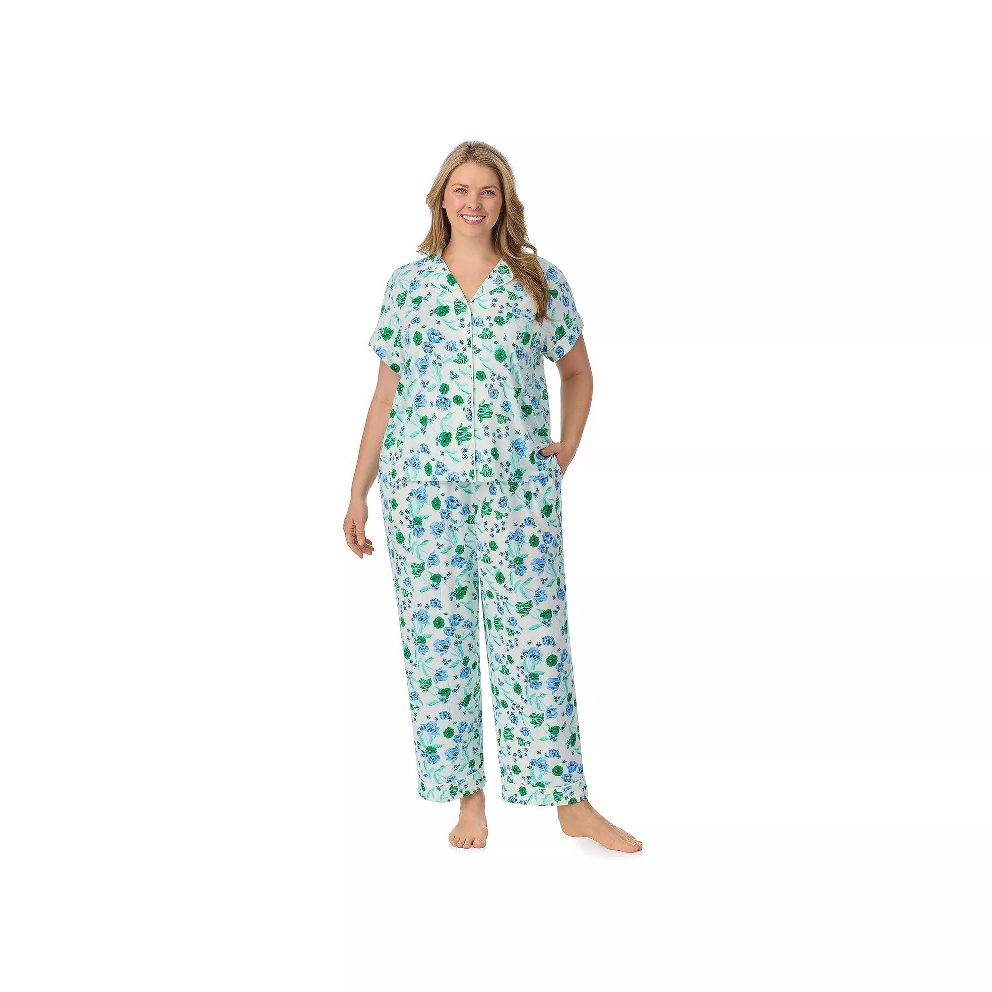 Plus Size Draper James 2-Piece Printed Cozy Short Sleeve Notch Collar Pajama Top & Pajama Pants Set, Women's, Size: 2XL, Spring Blooms Product Image