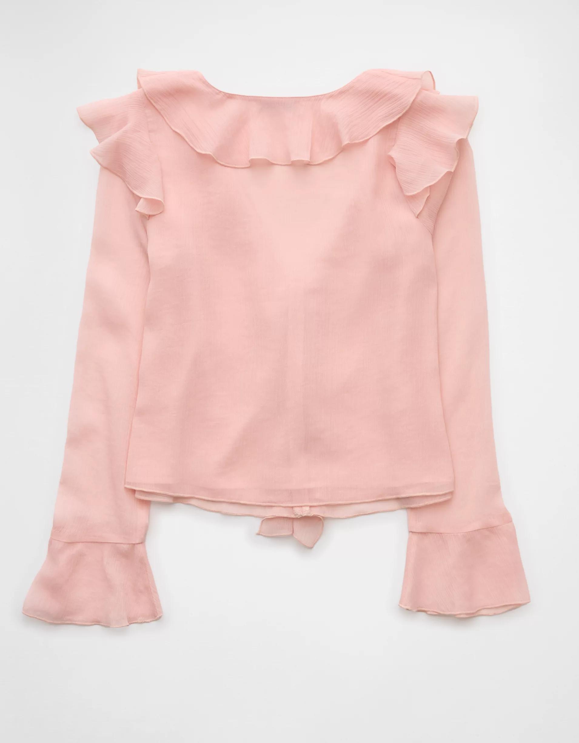 AE Chiffon Bell Sleeve Ruffle Blouse Product Image