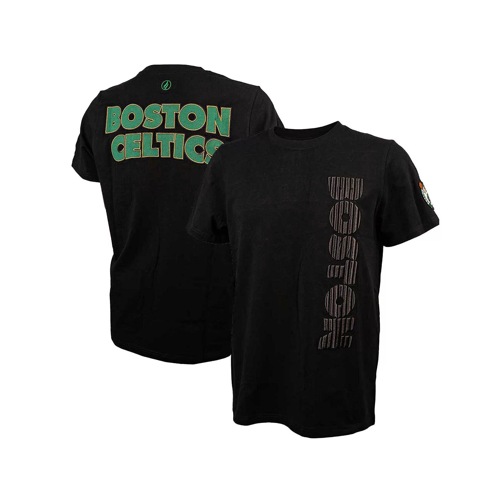 Men's FISLL  Black Boston Celtics 3D Puff Print Sliced Logo T-Shirt, Size: Small Product Image