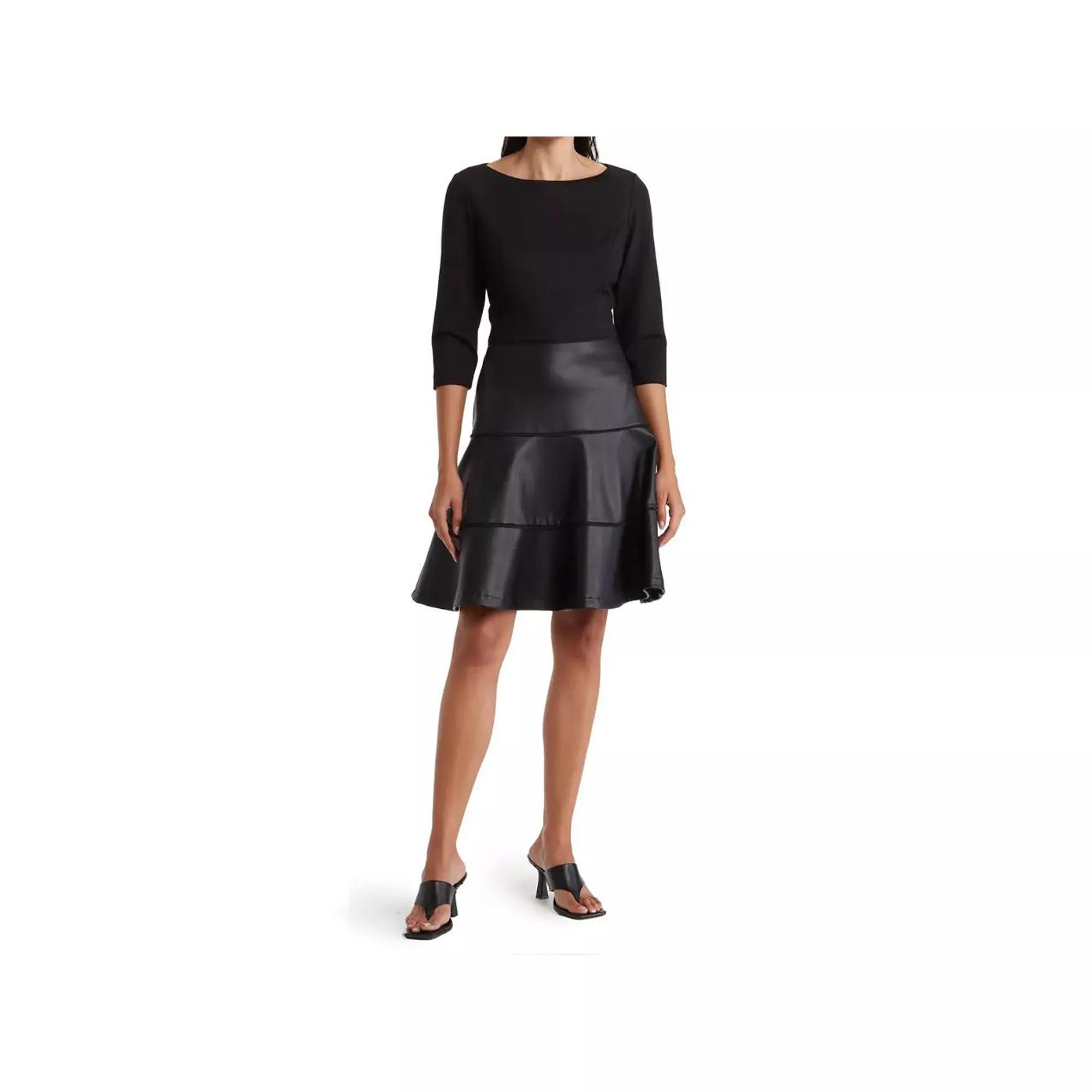 Women's Focus By Shani Faux-Leather Fit & Flare Dress, Size: 4, Black Product Image