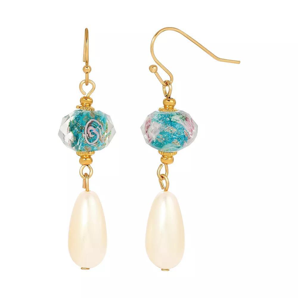 1928 Gold Tone Simulated Crystal and Pearl Drop Earrings, Womens, Blue Product Image