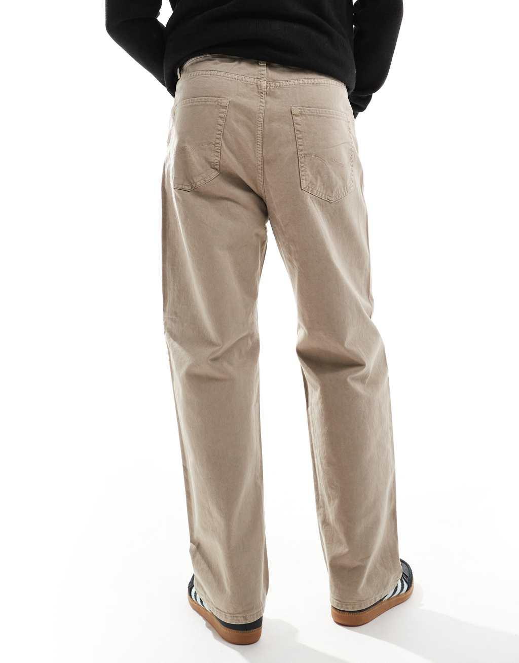 Jack & Jones alex baggy fit twill pants in beige Product Image