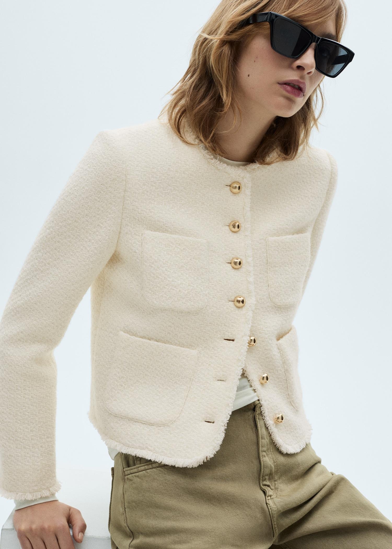 Tweed jacket with jewel buttons - Women | MANGO USA Product Image