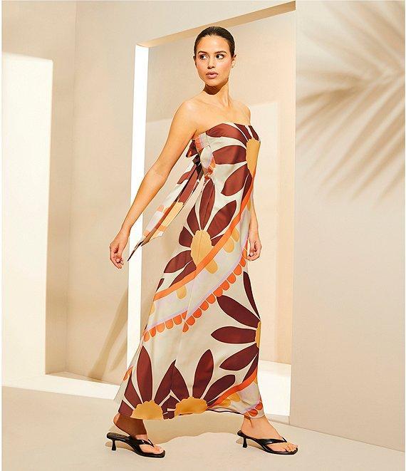 Gianni Bini Francesca Strapless Print Satin Slip Maxi Dress Product Image