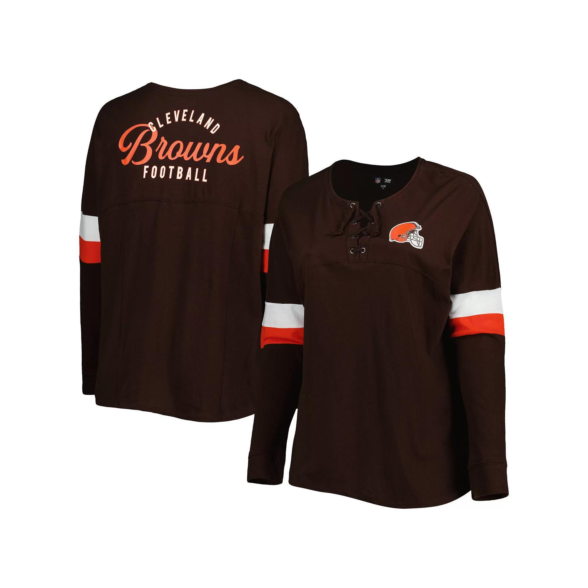 Womens New Era Cleveland s Plus Size Athletic Varsity Lace-Up V-Neck Long Sleeve T-Shirt Product Image