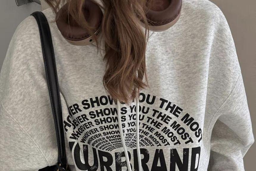 Lettering Print Drawstring Hoodie Product Image
