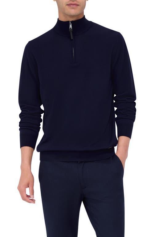 BUGATCHI Merino Wool Quarter Zip Pullover In Navy Product Image