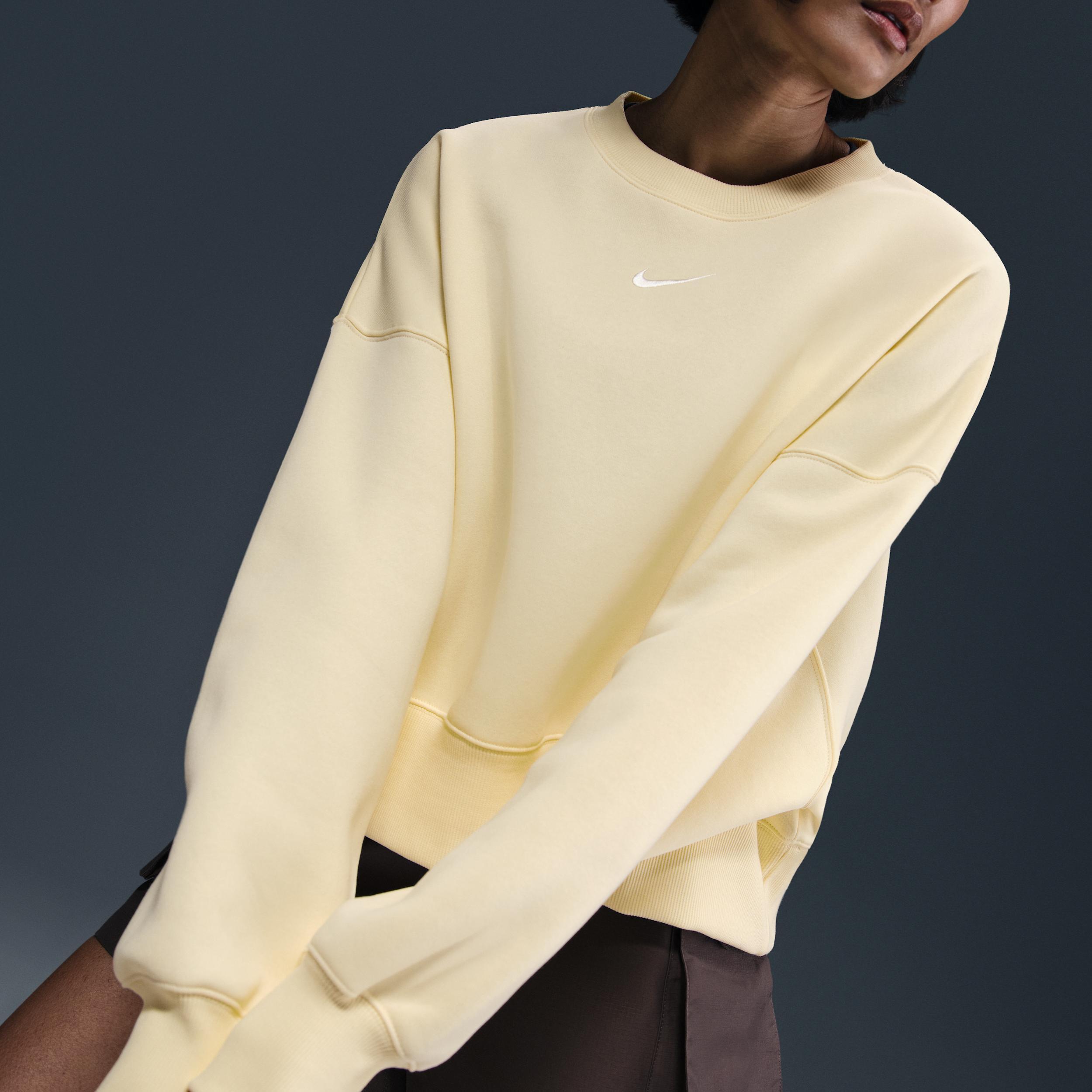 Nike Women's Sportswear Phoenix Fleece Oversized Crewneck Sweatshirt in Yellow/Alabaster Size Medium Cotton/Polyester/Fleece Product Image
