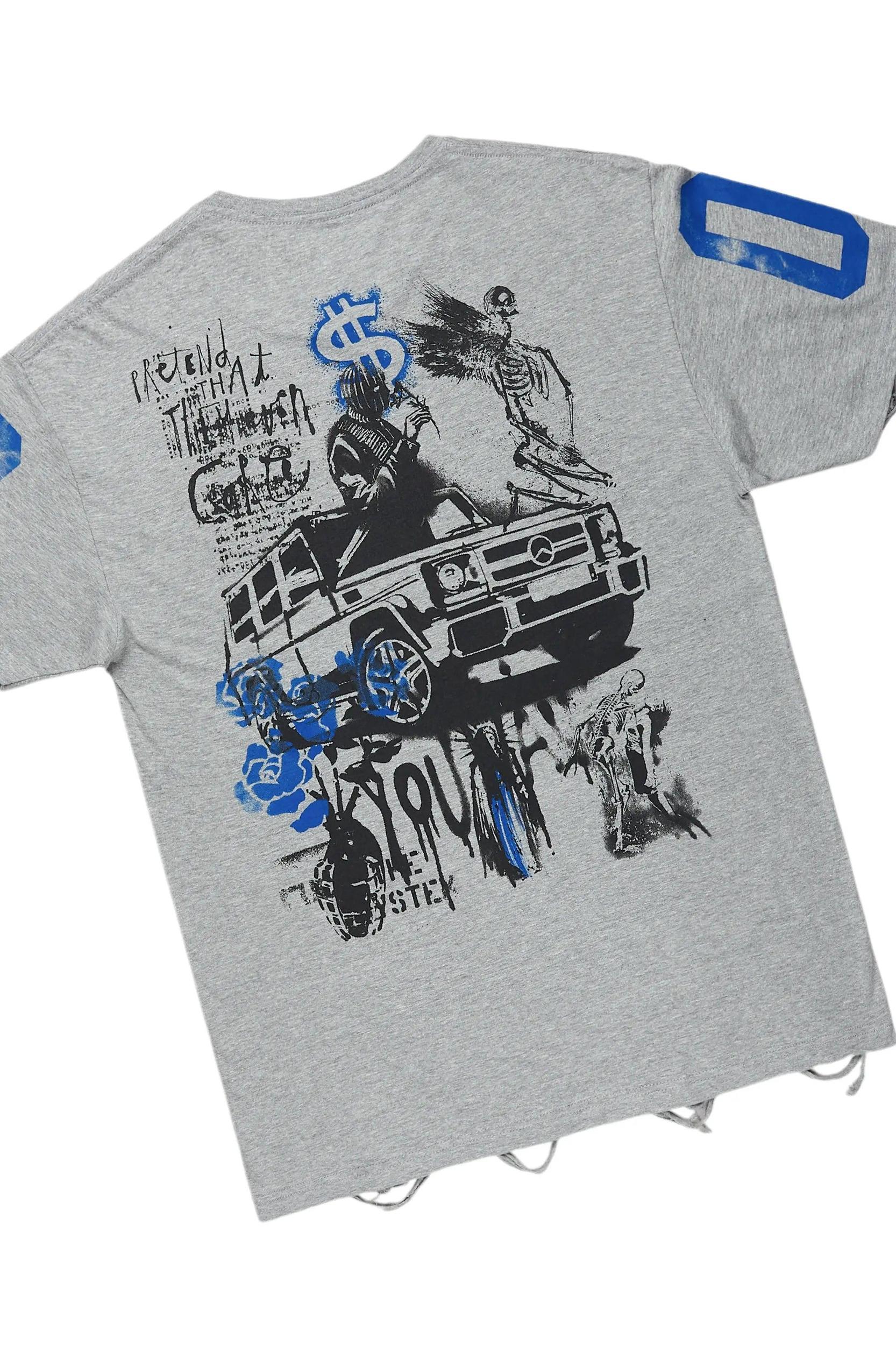 Grill Grey/Blue T-Shirt/Denim Short Set Male Product Image