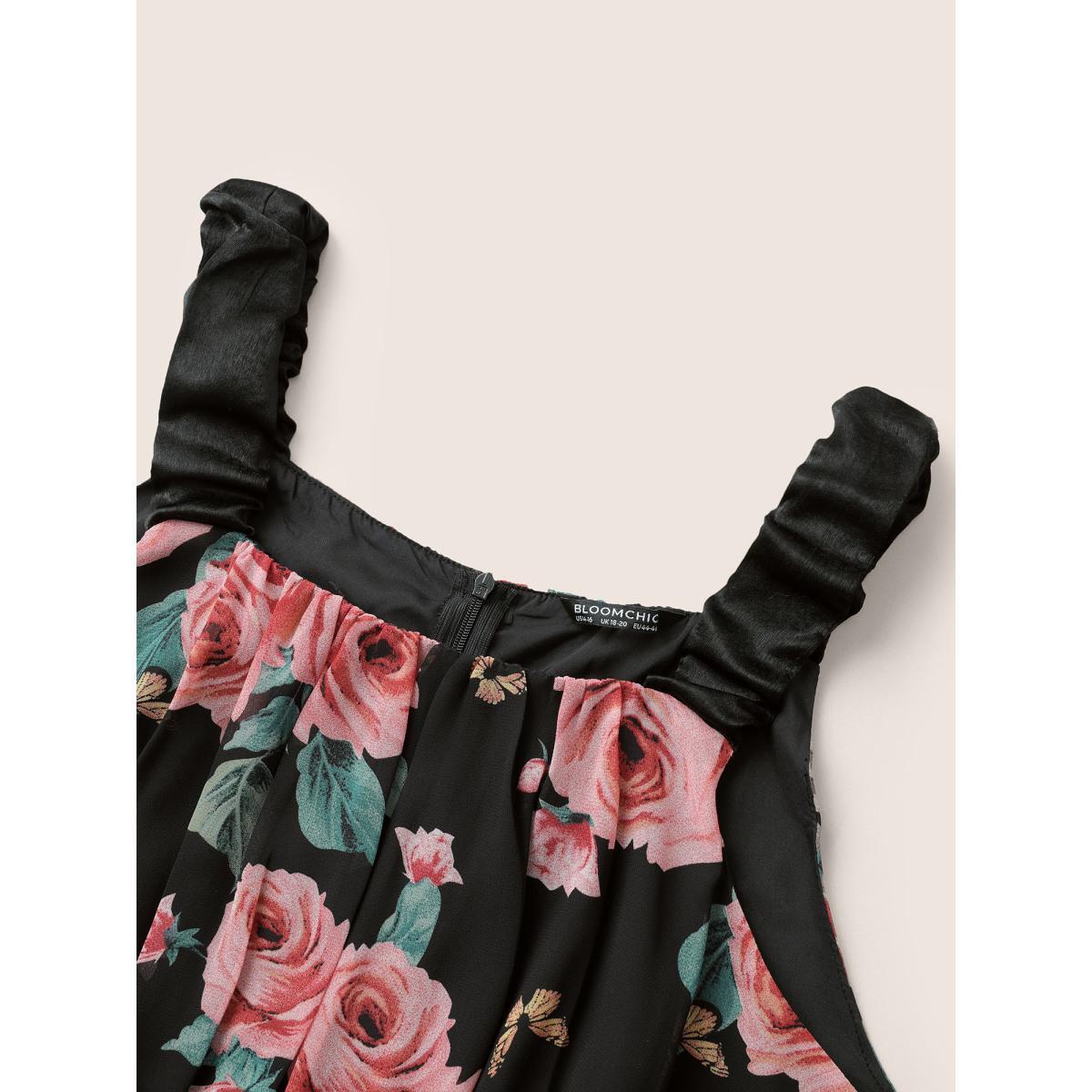 Plus Size BlackFlower Floral Print Ruched Detail Pocket Cami Jumpsuit Women Elegant Sleeveless Non Everyday Loose Jumpsuits BloomChic 12/L Product Image