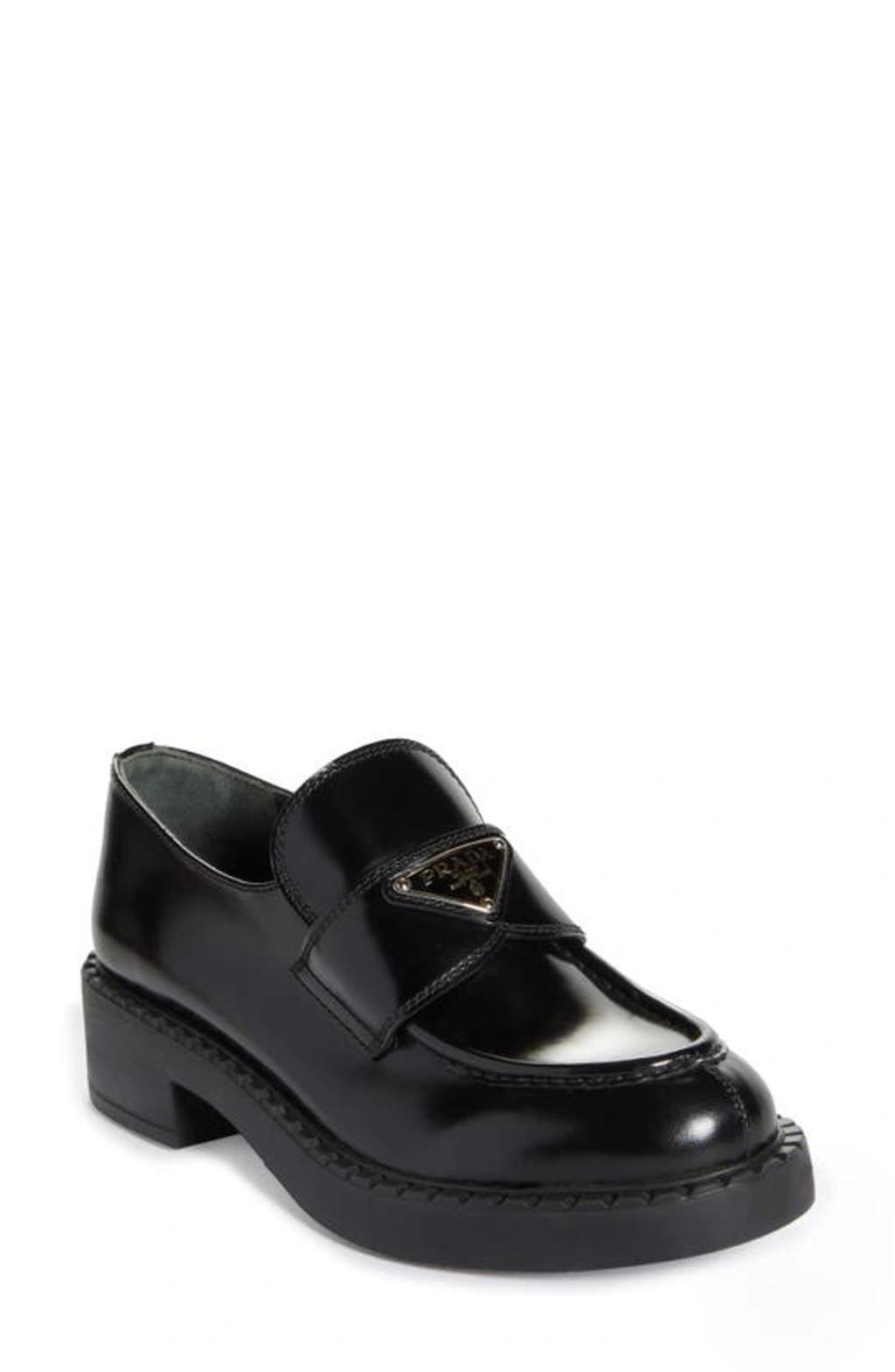 Prada Womens Chocolate Patent Leather Loafers Product Image