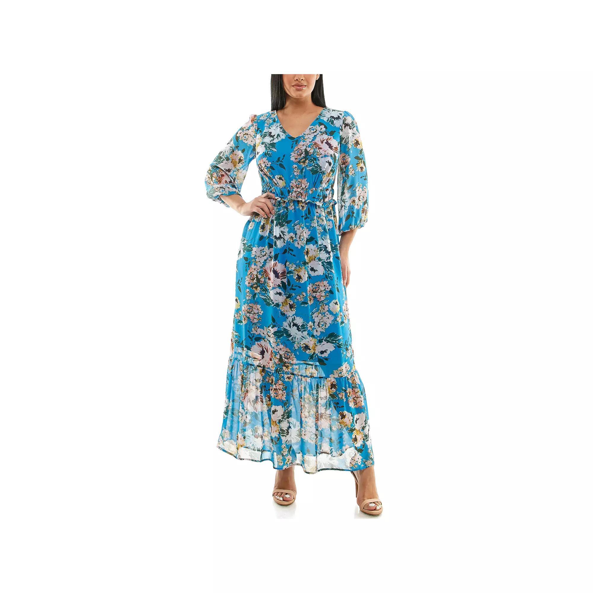 Women's Nina Leonard Chiffon Printed Maxi Dress, Size: Small, Red Team Product Image