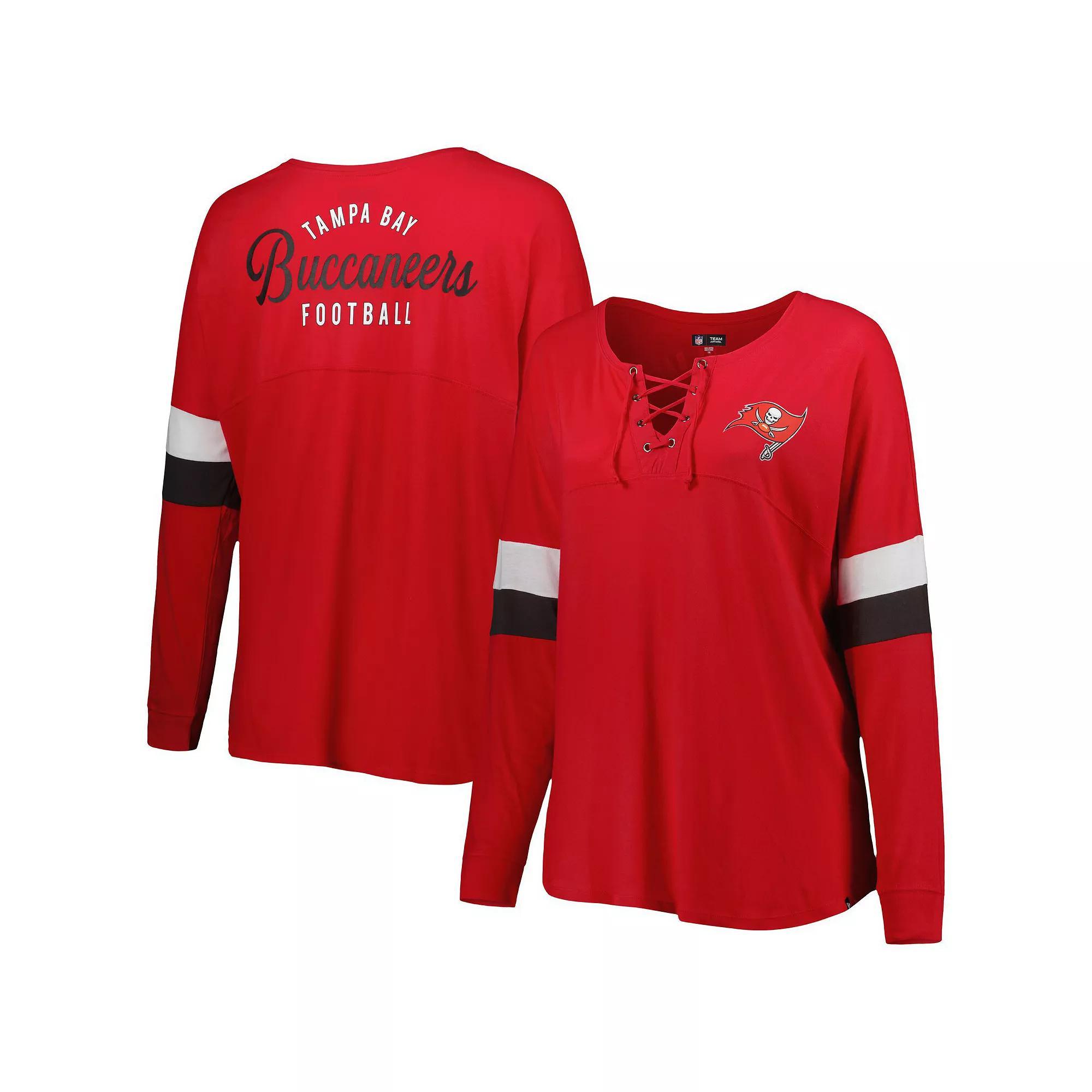 Women's New Era Red Tampa Bay Buccaneers Plus Size Athletic Varsity Lace-Up V-Neck Long Sleeve T-Shirt, Size: 4XL Product Image