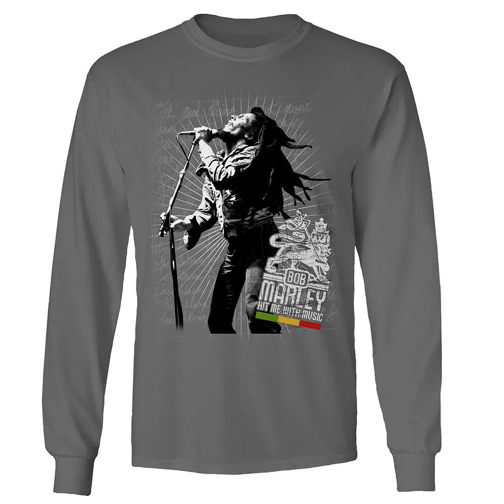 Men's Bob Marley Hit Me Jumbo Long Sleeve Tee, Size: Large, Grey Product Image
