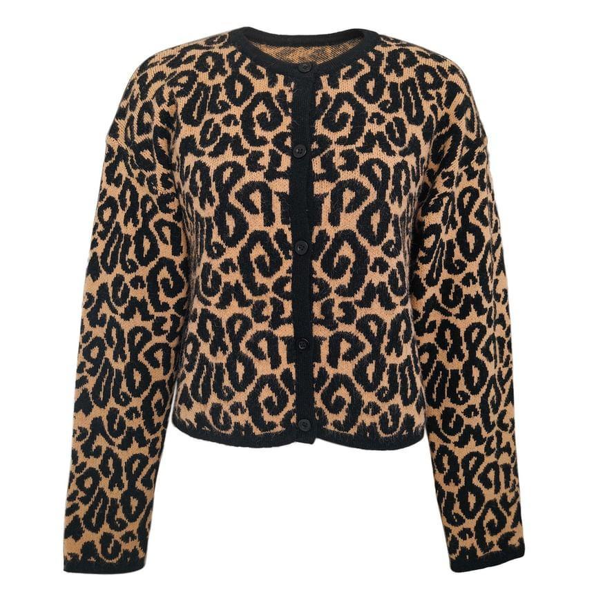 Round Neck Leopard Print Cardigan Product Image