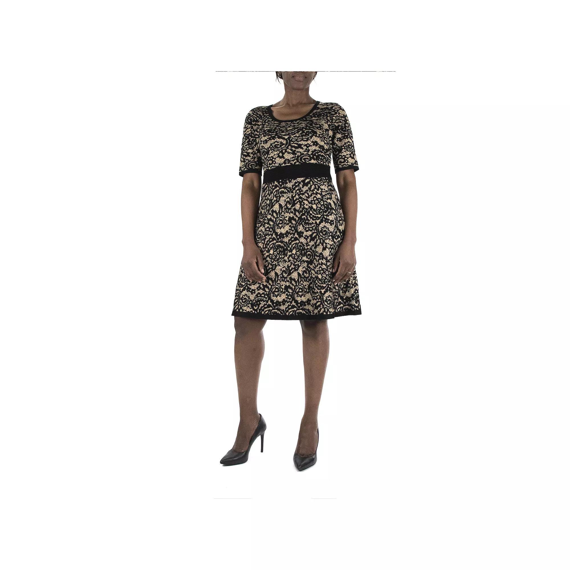 Womens Nina Leonard Scroll Jacquard Sweater Dress Product Image