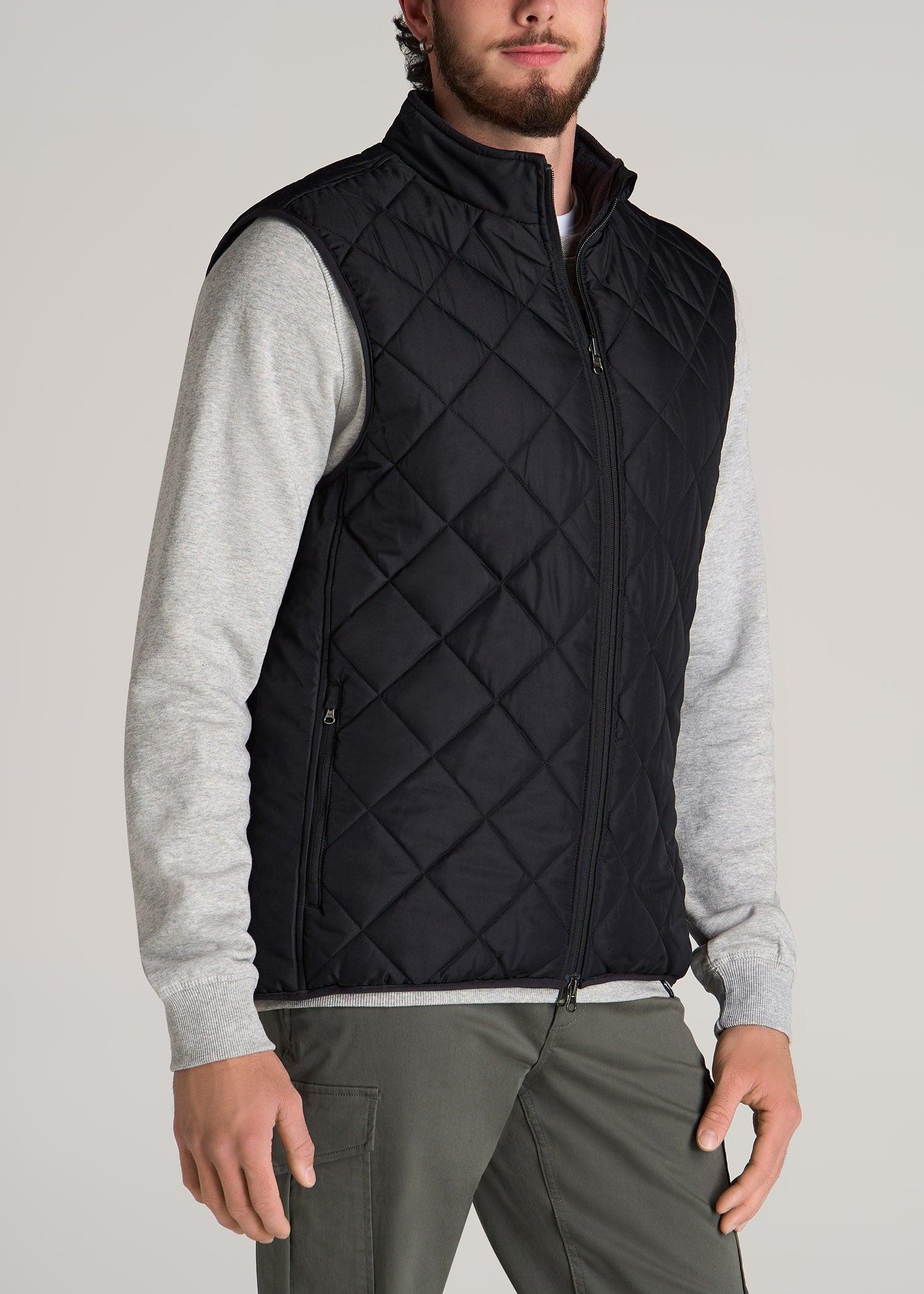 Quilted Reversible Tall Men's Vest in Black & Charcoal Product Image