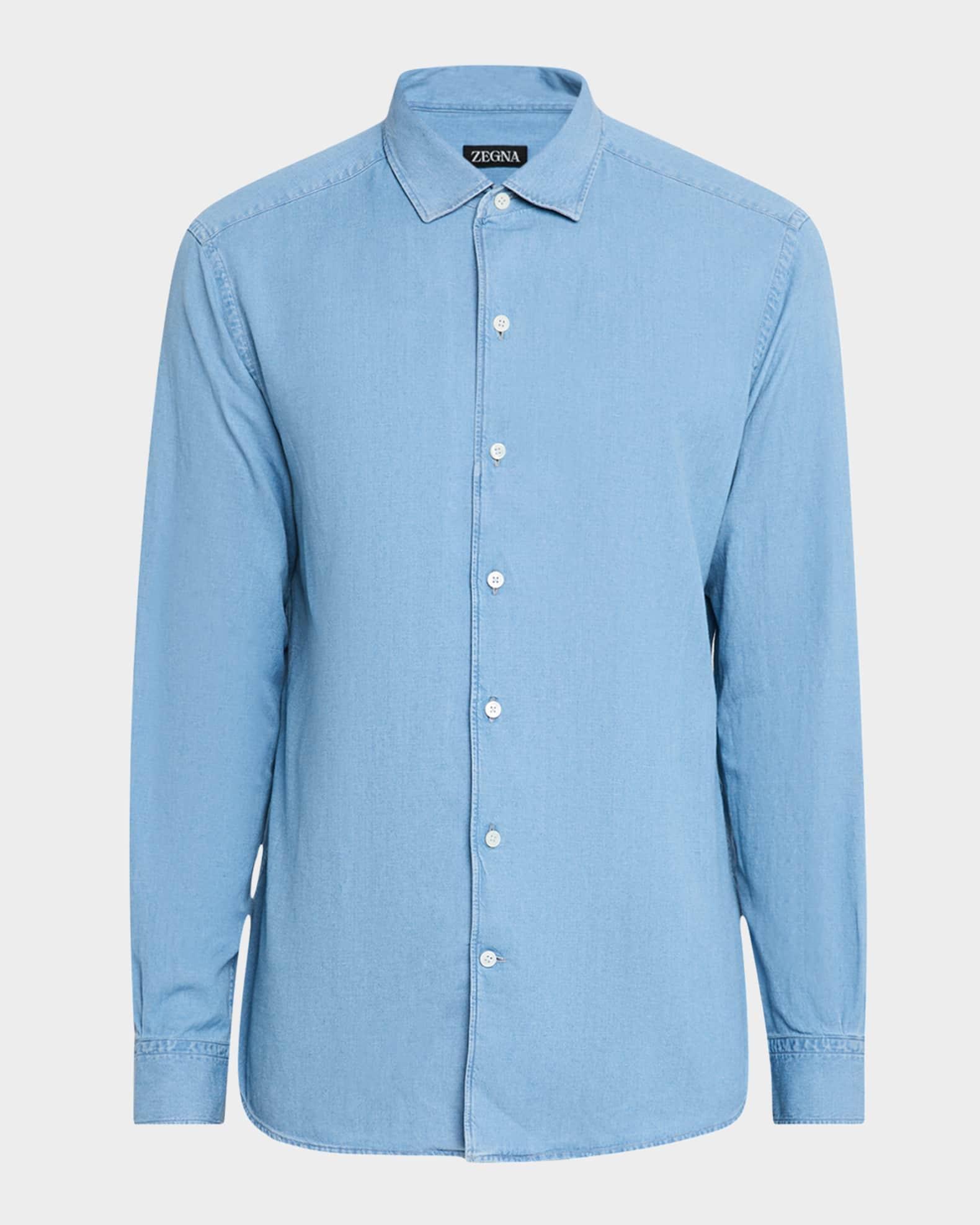 Mens Cotton and Linen Denim Casual Button-Down Shirt Product Image