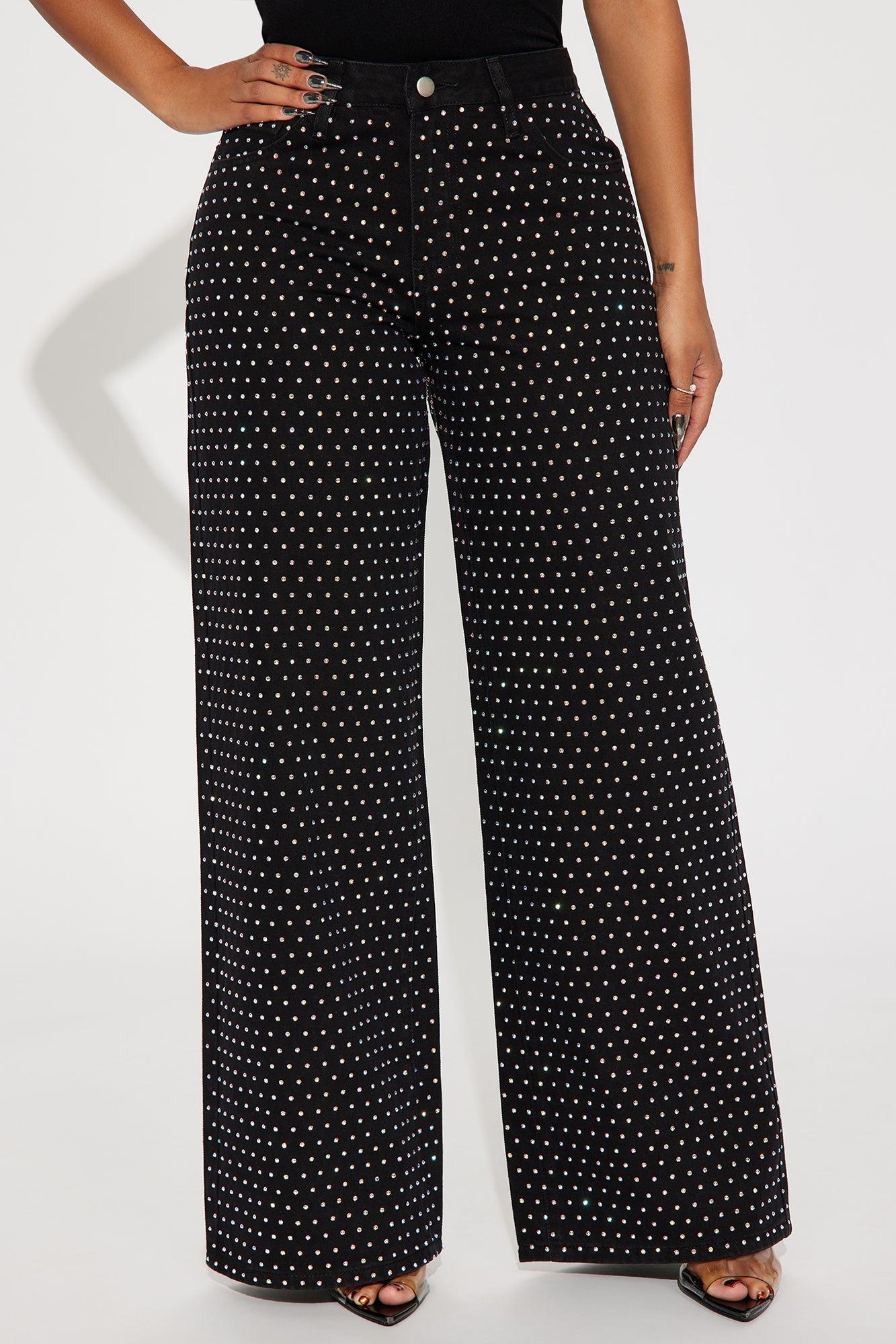 Glo Embellished Wide Leg Jeans - Black Product Image